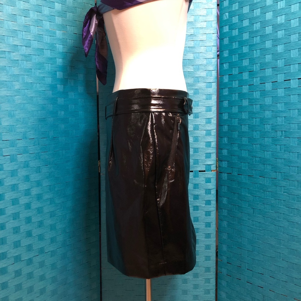 Karl Lagerfeld Faux Patent Leather Belted Mini Skirt Black New - Picture 7 of 14